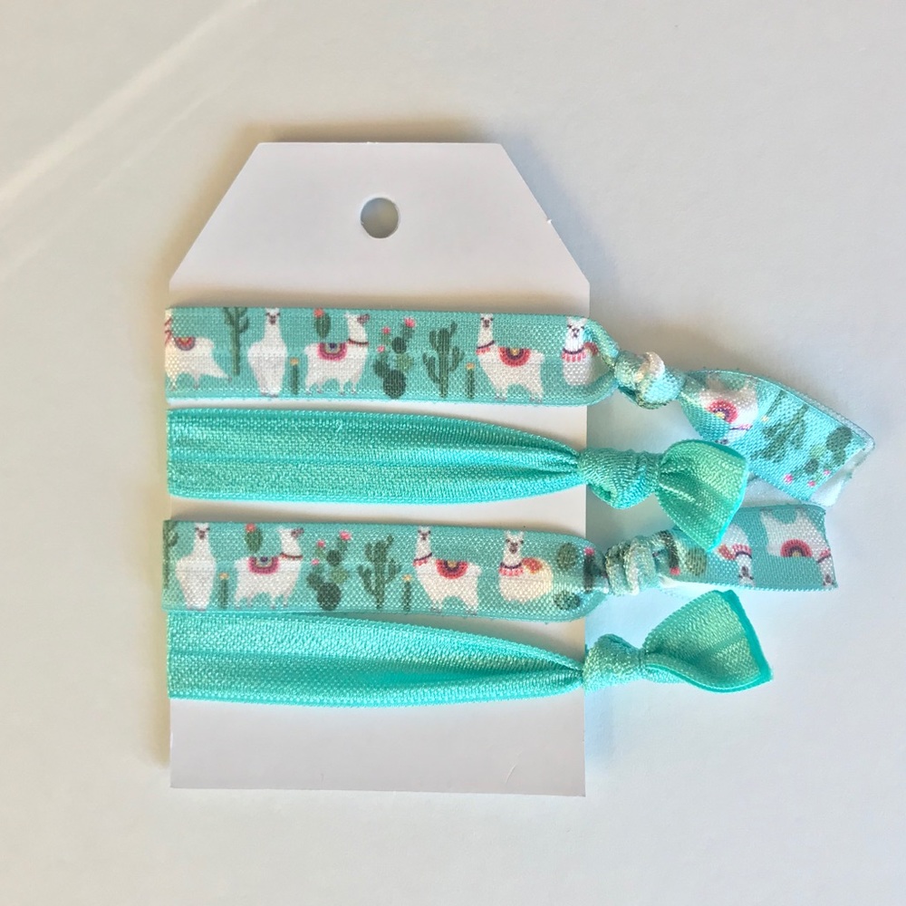 Decorative Hair Ties Llamas - Set of 4 Teal